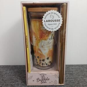 Larousse Vive Le Bubble Tea Kit Glass Cup Metal Straw French Recipe Book Set
